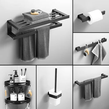 Black Towel Rack Set Space Aluminum Towel Bar Shower Triangular Basket Punch-free Bathroom Hardware Pendant Toilet Roll Holder 
Black Towel Rack Set Space Aluminum Towel Bar Shower Triangular Basket Punch-free Bathroom Hardware Pendant Toilet Roll Holder
