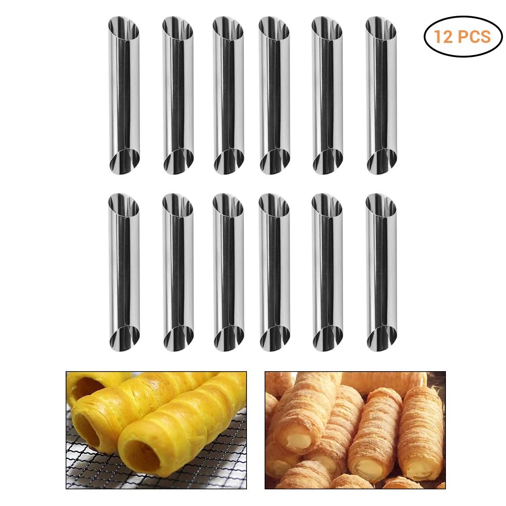 

12pcs/lot Kitchen Stainless Steel Baking Cones Horn Pastry Roll Cake Mold Spiral Baked Croissants Tubes Cookie Dessert Tool