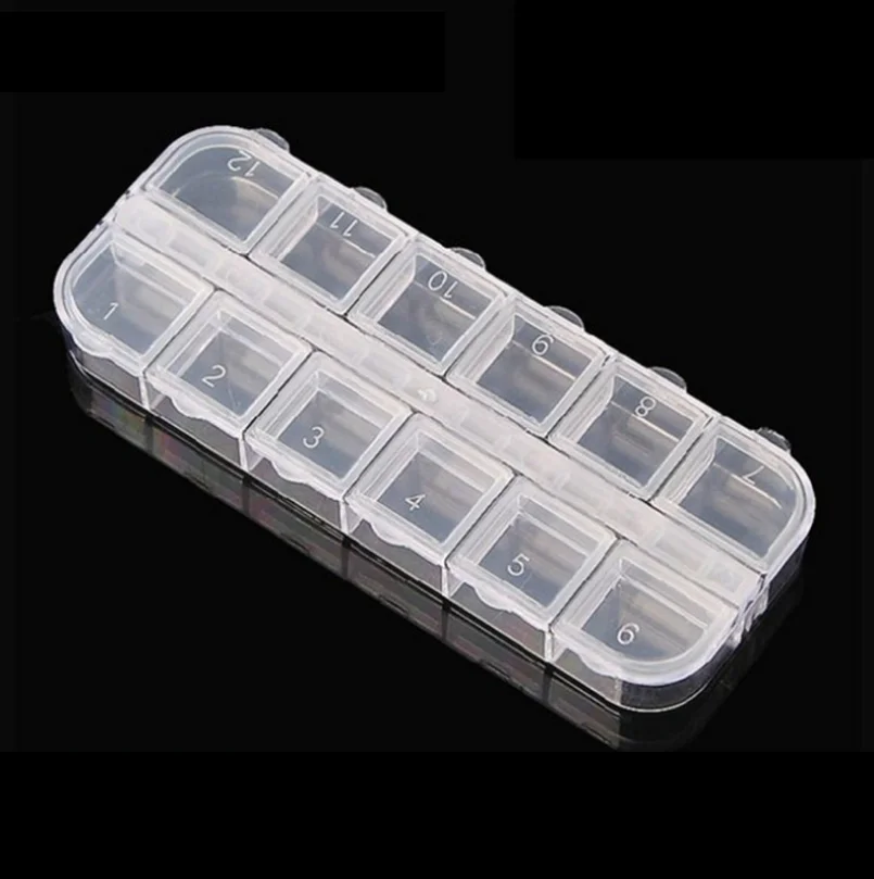Clear Empty 12 Slots Divided Storage Box Jewerly Nail Art Tips Rhinestone Small Beads Case Organizer Container | Дом и сад