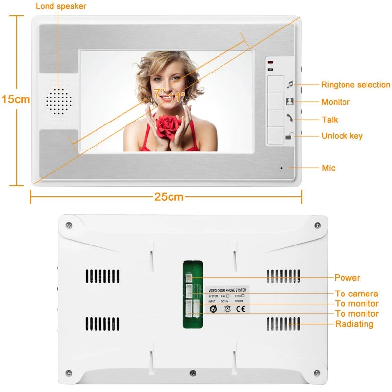 OPQ-7Inch Color LCD Video Door Phone Doorbell Intercom Kit 2-Camera 1-Monitor Night Vision IR Camera (EU Plug)
OPQ-7Inch Color LCD Video Door Phone Doorbell Intercom Kit 2-Camera 1-Monitor Night Vision IR Camera (EU Plug)