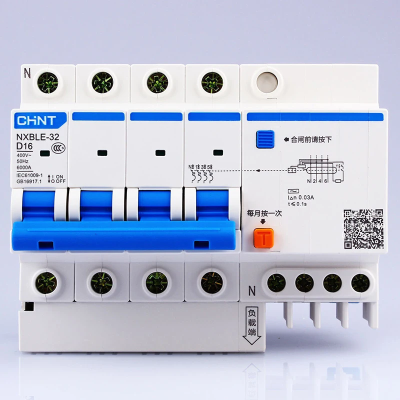 CHINT AC230/400V NXBLE-32 4P residual current device D 6 10 16 20 25 32A type D earth leakage circuit breaker
CHINT AC230/400V NXBLE-32 4P residual current device D 6 10 16 20 25 32A type D earth leakage circuit breaker