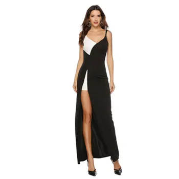 2019 Summer Women's Slimming Fan Dance Long Dress Slim Sexy V-neck Black and White Splicing Sling Split Dress Dress
2019 Summer Women's Slimming Fan Dance Long Dress Slim Sexy V-neck Black and White Splicing Sling Split Dress Dress