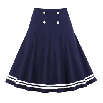 Navy Blue Vintage Skirts Womens Summer Casual High Waist Button Front Striped Hem Knee-Length School Dance Preppy Skater Skirt
Navy Blue Vintage Skirts Womens Summer Casual High Waist Button Front Striped Hem Knee-Length School Dance Preppy Skater Skirt