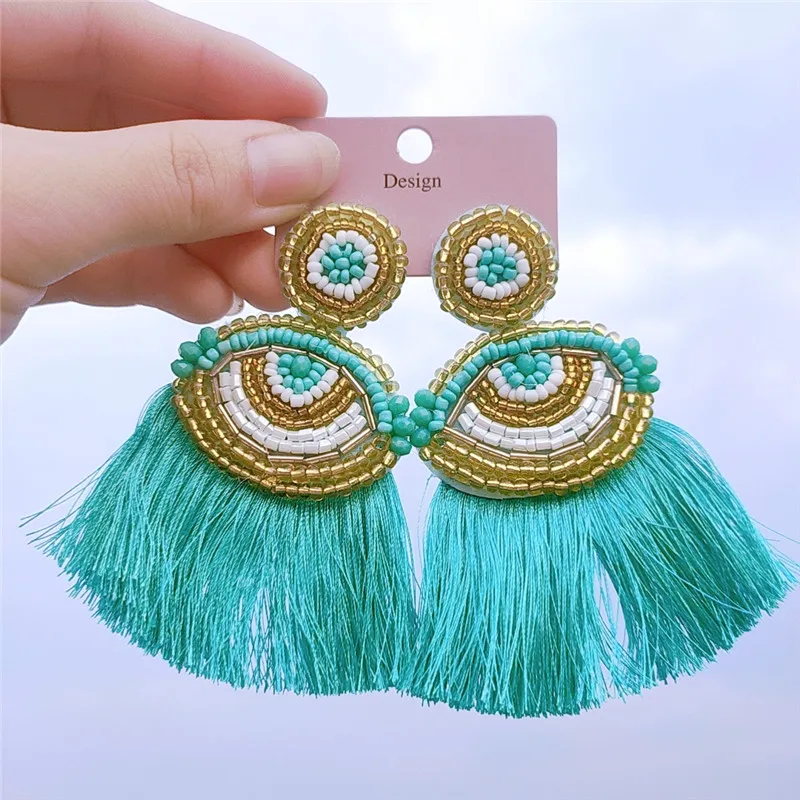 New Boho Blue Turkish Evil Eye Bead Tassel Drop Dangle Earrings for Women Geometric Round Bohemian Jewelry Party Gift
New Boho Blue Turkish Evil Eye Bead Tassel Drop Dangle Earrings for Women Geometric Round Bohemian Jewelry Party Gift