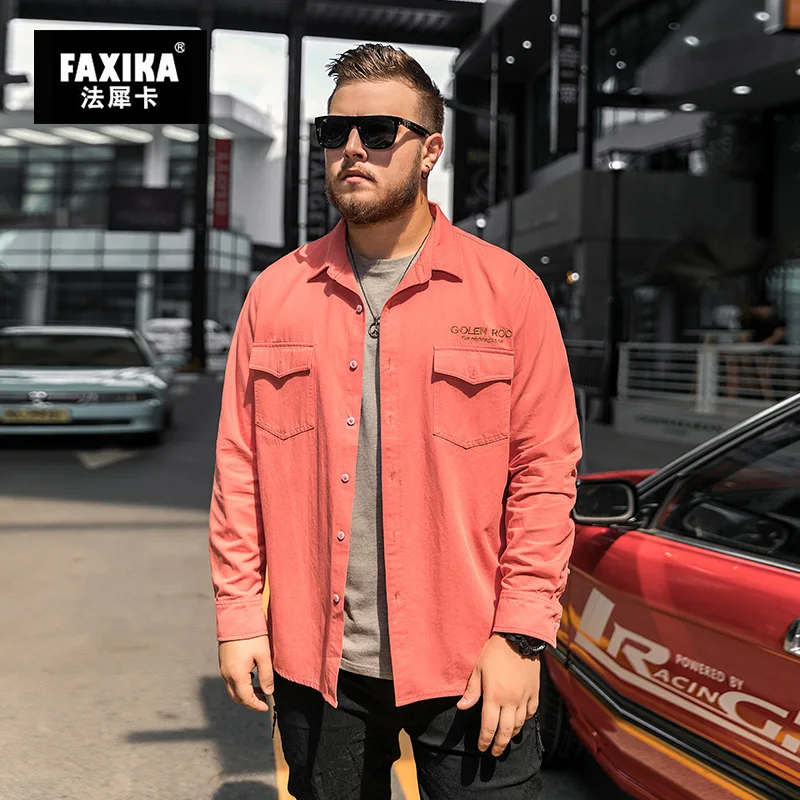 FAXIKA Мужская Волна большие ярдов мужская рубашка с длинным рукавом арбуз красный