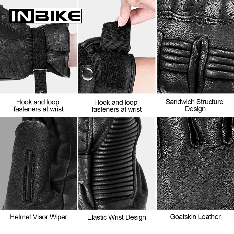 Зимние Мотоциклетные Перчатки INBIKE из натуральной кожи теплые ветрозащитные