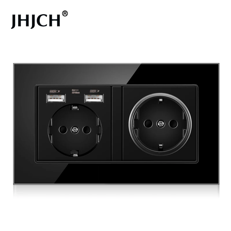 JHJCH Wall mounted glass panel 16A power socket, EU standard multi plug, with 2 USB charging ports, hidden LED indicator
JHJCH Wall mounted glass panel 16A power socket, EU standard multi plug, with 2 USB charging ports, hidden LED indicator