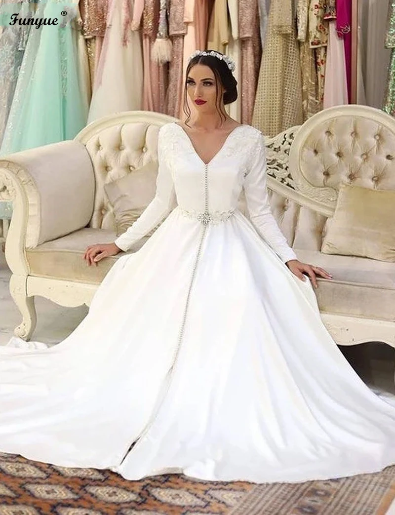 

White Moroccan Caftan Muslim Evening Dress 2022 Lace Satin Elegant Formal Prom Long Sleeve A-Line Mother of the Bride Dress