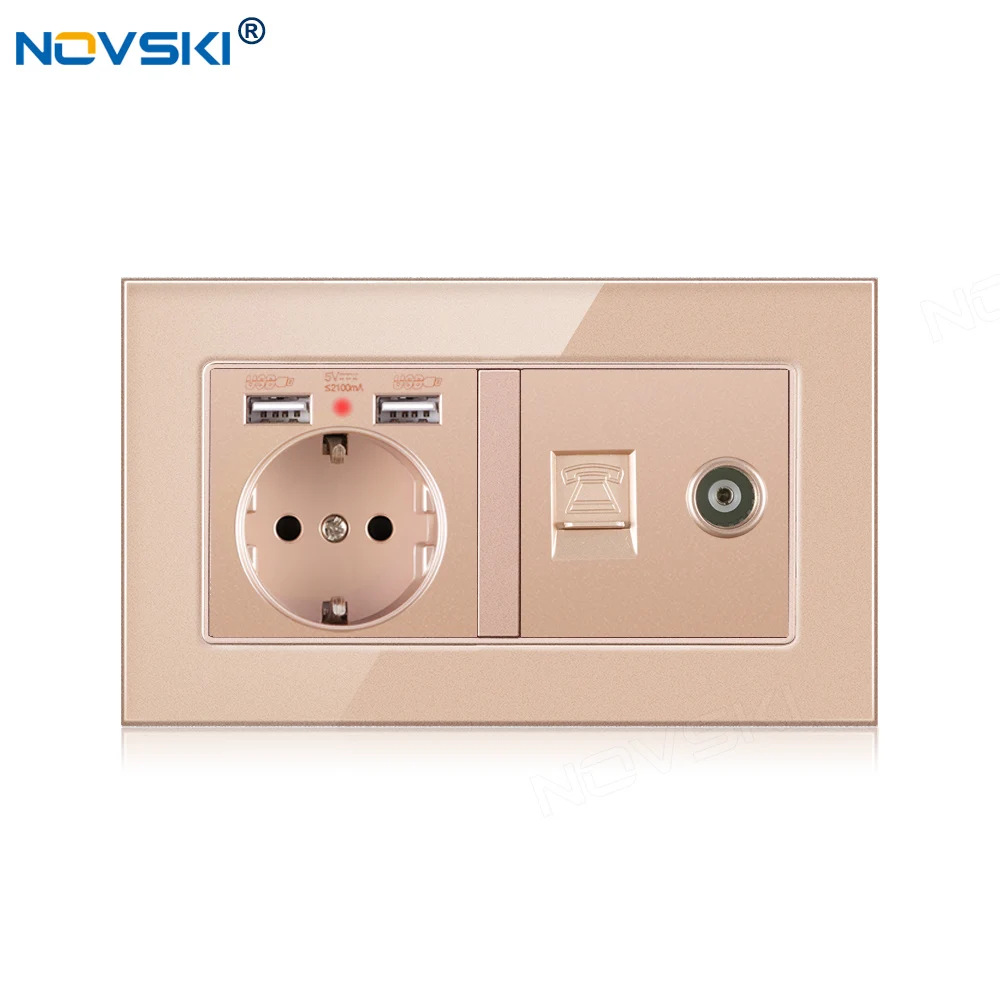 146*86mm DIY Socket Double Frame, Golden Schuko Outlet 2.1A Dual USB Charging Port, Data Socket German Bayer Base, DIY Assemble
146*86mm DIY Socket Double Frame, Golden Schuko Outlet 2.1A Dual USB Charging Port, Data Socket German Bayer Base, DIY Assemble
