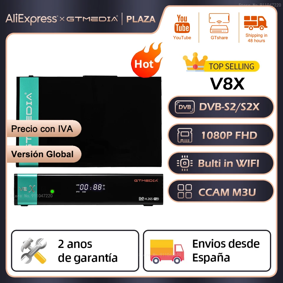 ТВ-приемник Plaza GTMEDIA V8X V9 Prime декодирование 1080P H.265 Wi-Fi CCAM V8 NOVA Box доставка из Испании |