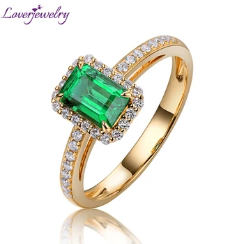 

LOVERJEWELRY Emerald Ring Lady May Birthstone Natural Emerald Pure 14Kt Yellow Gold With Diamonds Jewellery Rings For Women