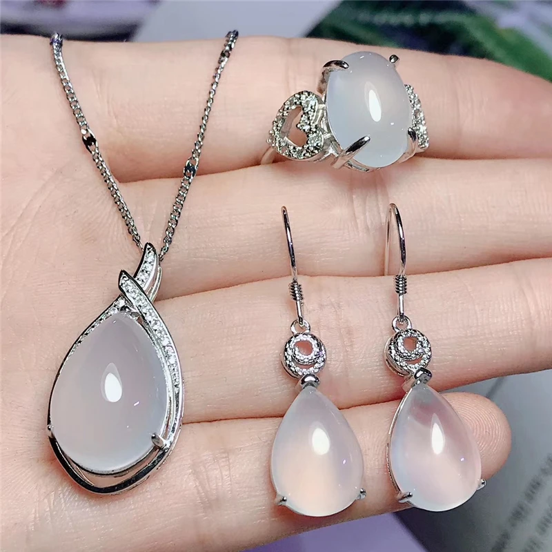 Jadery Classic Natural White Chalcedony Jade Jewelry Sets For Women Female Silver 925 Anniversary Fine Jewelry 2019 Drop Shiping 
Jadery Classic Natural White Chalcedony Jade Jewelry Sets For Women Female Silver 925 Anniversary Fine Jewelry 2019 Drop Shiping