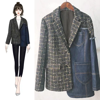 Denim Plaid Blazer Women's 2019 Spring and Autumn New Korean Version Loose Retro Irregular Long Coats Women Blazers Women Tops
Denim Plaid Blazer Women's 2019 Spring and Autumn New Korean Version Loose Retro Irregular Long Coats Women Blazers Women Tops