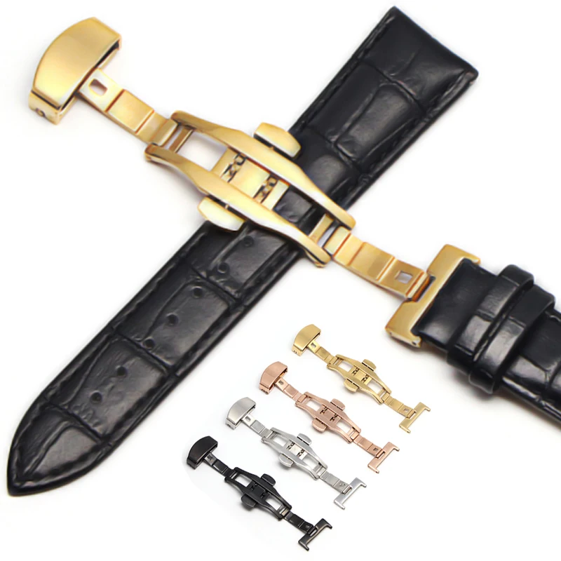 Кожаный ремешок 12-24 мм Универсальные часы с пряжкой-бабочкой стальной пряжкой