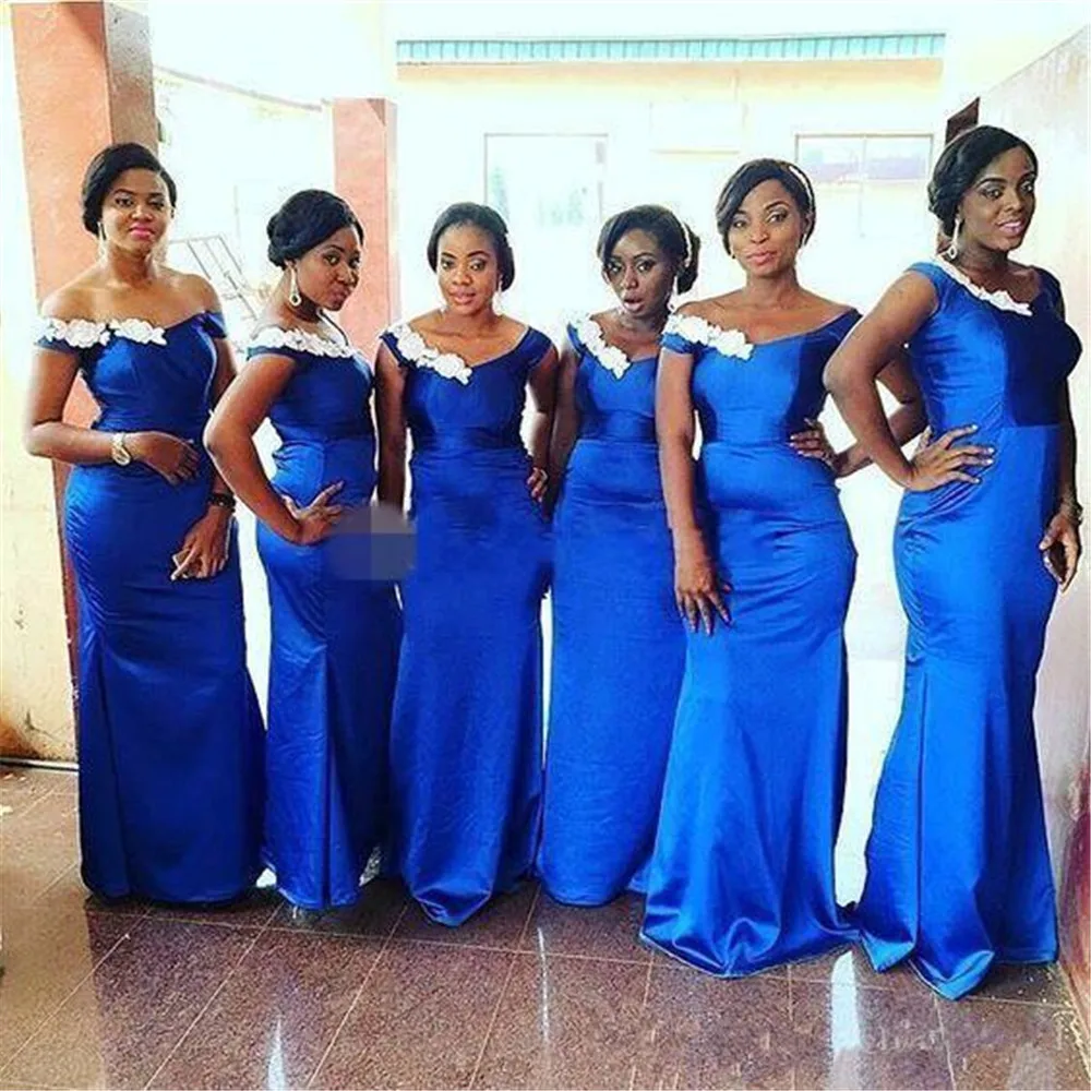 2020 Elegant Royal Blue Elastic Satin Bridesmaid Dresses Floor Length Off The Shoulder Long Wedding Party Gown
2020 Elegant Royal Blue Elastic Satin Bridesmaid Dresses Floor Length Off The Shoulder Long Wedding Party Gown