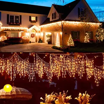 

Outdoor Street Garland 4/8/12M Waterproof Connecter Icicle Lights Decors for Yard Eaves Roof Corridor Porch Gazebo UK EU Plug in