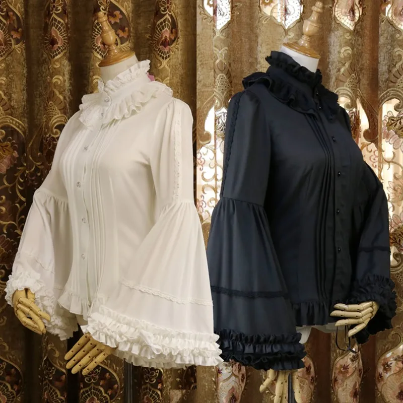 Long sleeve flared sleeve shirt college style victorian shirt lolita lace chiffon loose gothic lolita shirt loli cos lolita
Long sleeve flared sleeve shirt college style victorian shirt lolita lace chiffon loose gothic lolita shirt loli cos lolita