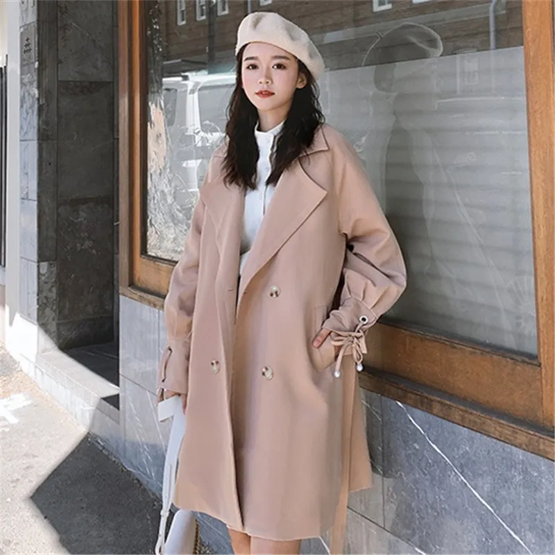 Women Mid-length Elegant Loose Solid Trench with belt Spring Autumn abrigos mujer Korean Double breasted Long sleeve Windbreaker
Women Mid-length Elegant Loose Solid Trench with belt Spring Autumn abrigos mujer Korean Double breasted Long sleeve Windbreaker