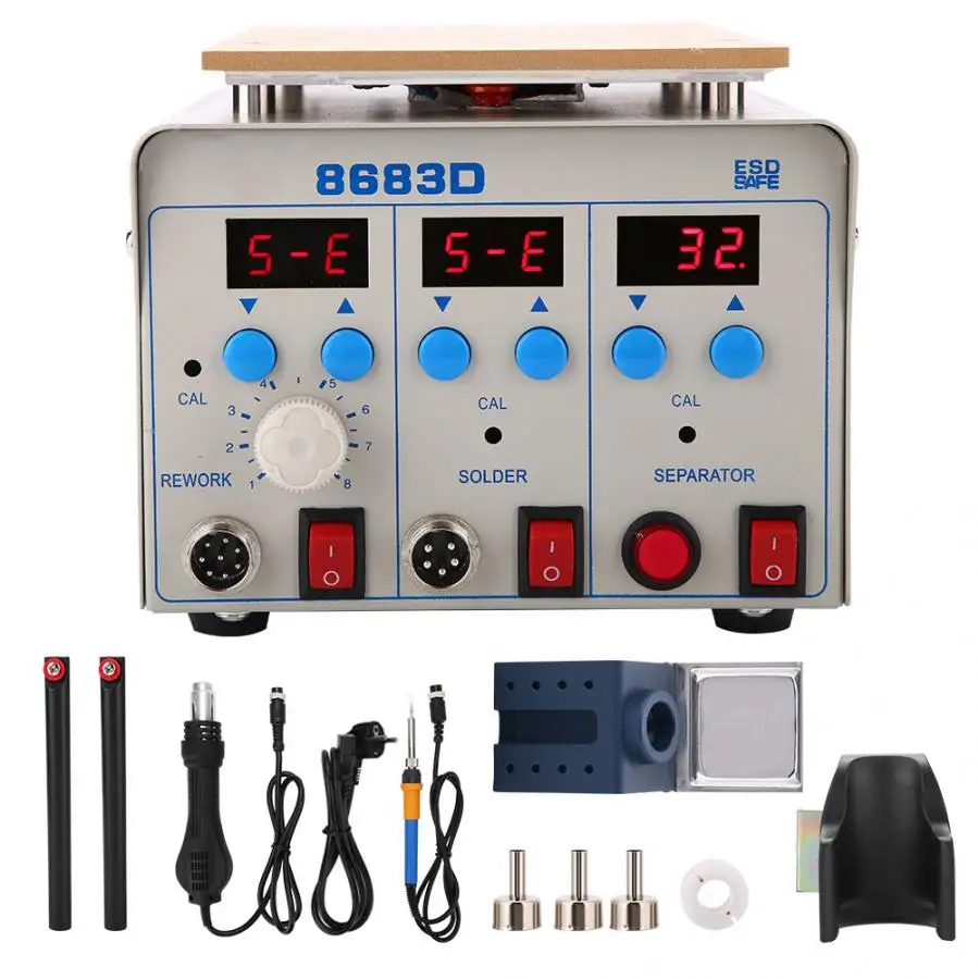 3in1 Hot Air Gun Soldering Rework Station with Electric Soldering Iron EU Plug 220V Welding Solder
3in1 Hot Air Gun Soldering Rework Station with Electric Soldering Iron EU Plug 220V Welding Solder