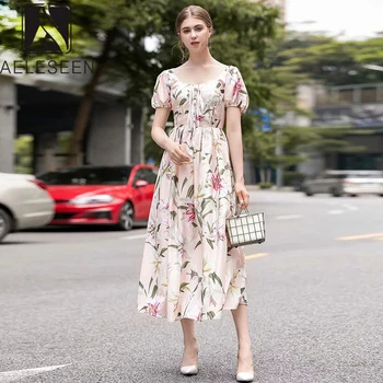 AELESEEN 2019 New Fashion Lily Series Vintage Dresses Women Elegant Puff Sleeve Wide O-neck Sexy Open Back Runway Midi Dress
AELESEEN 2019 New Fashion Lily Series Vintage Dresses Women Elegant Puff Sleeve Wide O-neck Sexy Open Back Runway Midi Dress