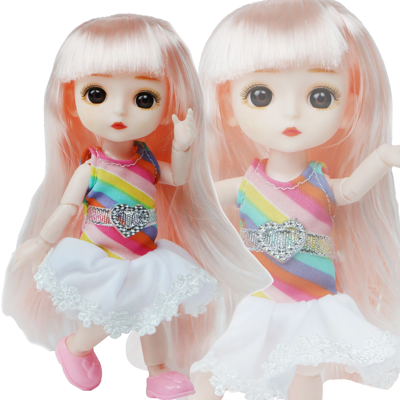 Кукла шарнирная 16 см 13 подвижных шарниров без одежды с розовыми волосами