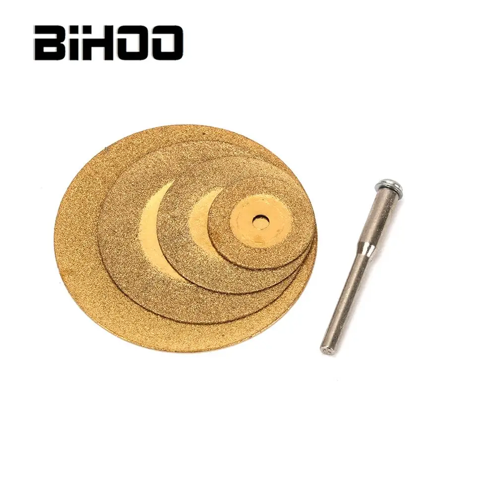 5Pcs/Set 20/30/40/50mm Titanium Plating Diamond Cutting Discs Set with a Screw Mandrel Shank 3mm Drill Bit for Rotary Tool
5Pcs/Set 20/30/40/50mm Titanium Plating Diamond Cutting Discs Set with a Screw Mandrel Shank 3mm Drill Bit for Rotary Tool