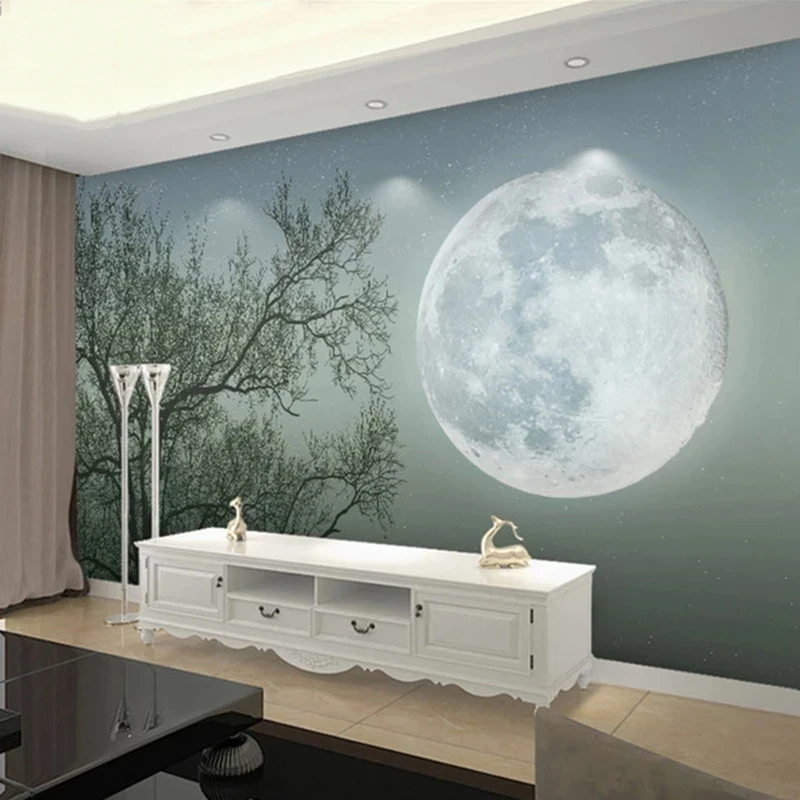Фото Пользовательские фото современные самоклеящиеся обои 3D абстрактное дерево луна