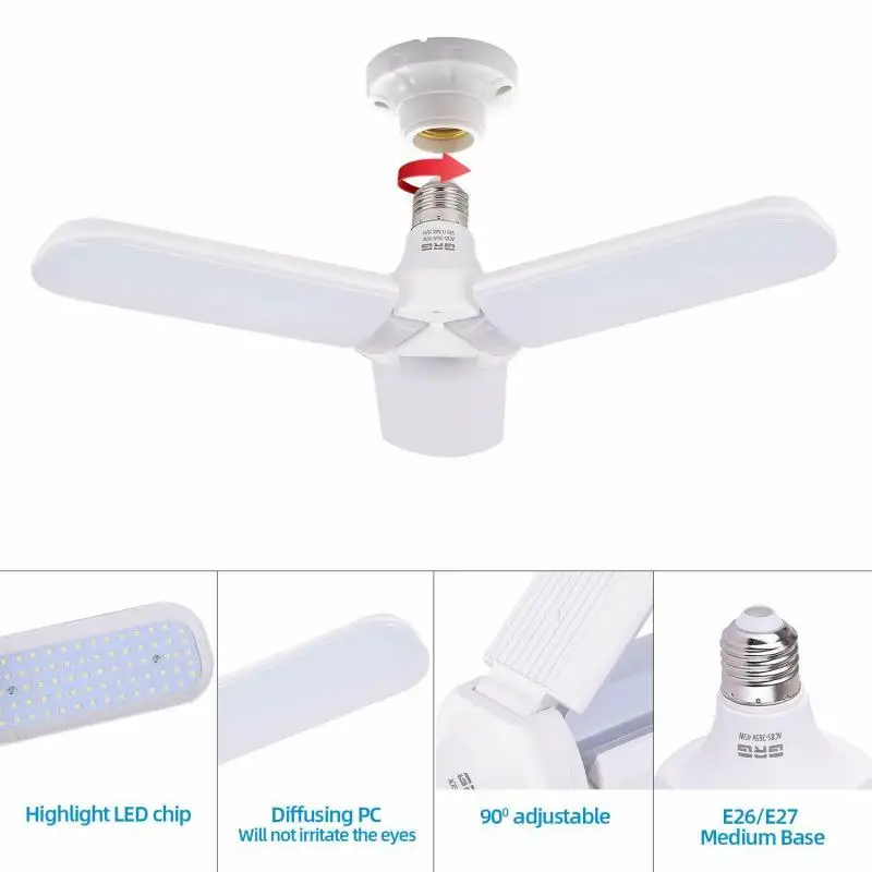Three leaf E27 Led Lamp Bulb Foldable Fan Blade LED Light Tubes Pendant Light Super Bright for Indoor Home Bedroom Ceiling Light
Three leaf E27 Led Lamp Bulb Foldable Fan Blade LED Light Tubes Pendant Light Super Bright for Indoor Home Bedroom Ceiling Light
