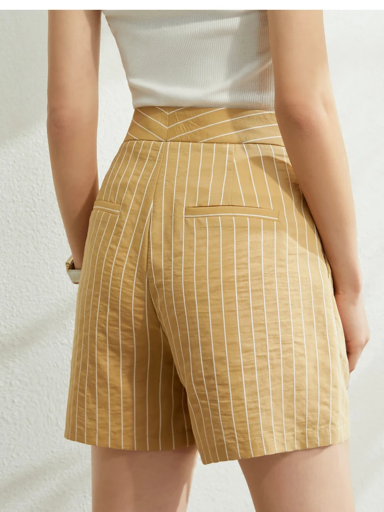 AMII Minimalism Spring Summer Suit Set Lapel Stripe Three Quarter Sleeves Suit Coat High Waist Shorts 12030238