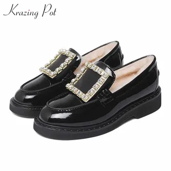 Krazing pot shiny crystal square buckle genuine leather shoes med heels round toe women solid fashion keep warm cozy pumps L72
Krazing pot shiny crystal square buckle genuine leather shoes med heels round toe women solid fashion keep warm cozy pumps L72