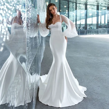 Sexy Mermaid Wedding Dress 2020 Satin Strapless Flare Sleeve Sweep Train Bridal Gowns for Women Custom Made 
Sexy Mermaid Wedding Dress 2020 Satin Strapless Flare Sleeve Sweep Train Bridal Gowns for Women Custom Made