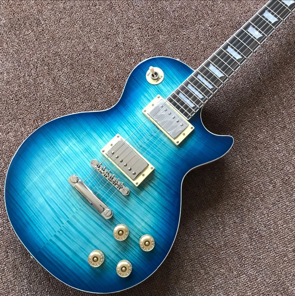 Стандартная пользовательская электрическая гитара Tiger Flame LP синего цвета корпус