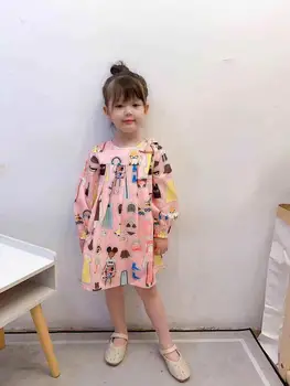 20 Winter New fashion baby cute clothes for party high quality Cartoon people printed girl dress with bow 
20 Winter New fashion baby cute clothes for party high quality Cartoon people printed girl dress with bow