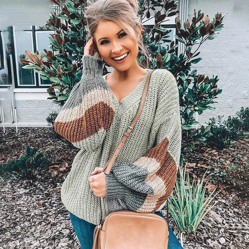 YELITE V Neck Plus Size Women Autumn Sweater 2019 Winter Patchwork Loose Lantern Sleeve Streetwear Stripe Jumper Female Pullover
YELITE V Neck Plus Size Women Autumn Sweater 2019 Winter Patchwork Loose Lantern Sleeve Streetwear Stripe Jumper Female Pullover
