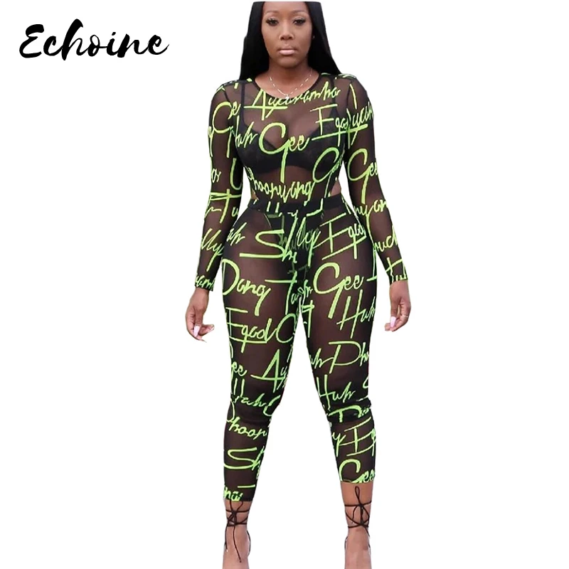 Echoine Sexy Letter Print Mesh Transparent Long Sleeve Bodysuit Ankle Length Pants Two Pieces Sets Casual Outfits Tracksuit
Echoine Sexy Letter Print Mesh Transparent Long Sleeve Bodysuit Ankle Length Pants Two Pieces Sets Casual Outfits Tracksuit