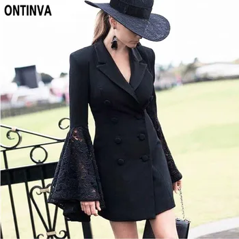 Office Ladies Work Wear Black Long Blazer with Lace Flare Sleeve Outwear White Slim Fit Elegant Double Button Blaser for Women
Office Ladies Work Wear Black Long Blazer with Lace Flare Sleeve Outwear White Slim Fit Elegant Double Button Blaser for Women