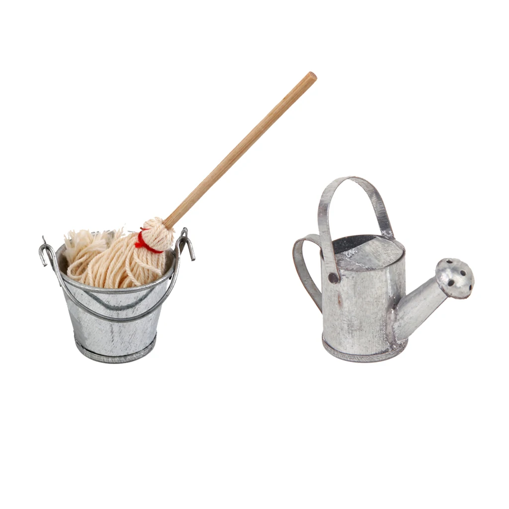 3pcs 1:12 Dollhouse Miniature Housecleaning Tool Supplies Mop Bucket & Watering Can 3pcs 1:12 Dollhouse Miniature Housecleaning Tool Supplies Mop Bucket & Watering Can