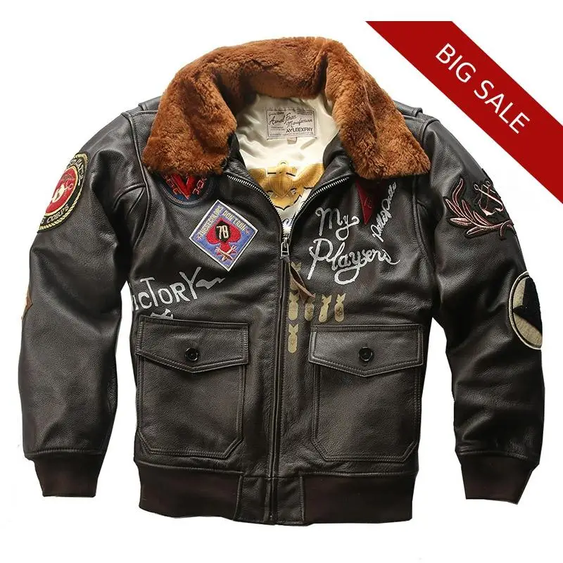 2020 Brown Men USAF Military G1 Pilot Leather Jacket Plus Size XXXL Genuine Cowhide Autumn Loose Aviator Leather Coat
2020 Brown Men USAF Military G1 Pilot Leather Jacket Plus Size XXXL Genuine Cowhide Autumn Loose Aviator Leather Coat