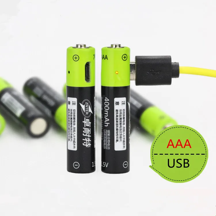 Фото ZNTER 2pcs/lot 1.5V AAA 400mah li-polymer li-ion lithium rechargeable battery USB with charging line | Электроника