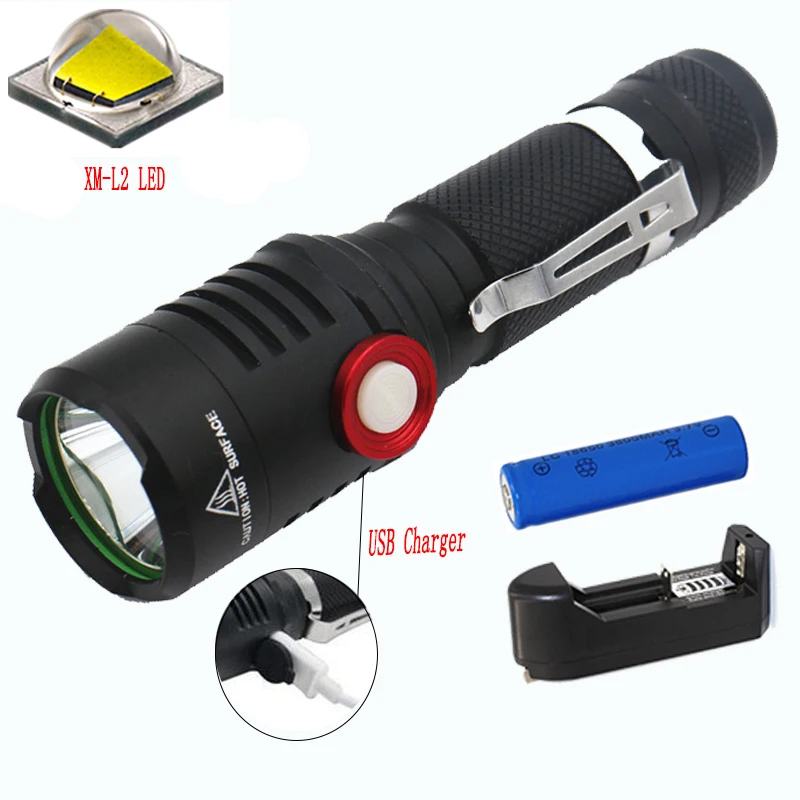 XM-L2 LED 8000LM Flashlight Tactical Bike USB Rechargeable Torch Flash Light Camping Lamp + Battery Charger | Лампы и освещение