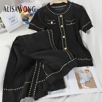 Women Summer 2 Pcs Sets 2020 Fashion Patchwork Color Collision Hollowing Out Single Breasted Top+high Waist Loose Wide Leg Pants
Women Summer 2 Pcs Sets 2020 Fashion Patchwork Color Collision Hollowing Out Single Breasted Top+high Waist Loose Wide Leg Pants