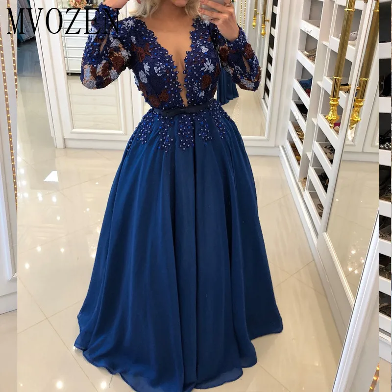 Charming Blue Evening Dresses Long Chiffon A-Line V-Neck Full Sleeves See Through Evening Dress Party Gowns vestidos
Charming Blue Evening Dresses Long Chiffon A-Line V-Neck Full Sleeves See Through Evening Dress Party Gowns vestidos