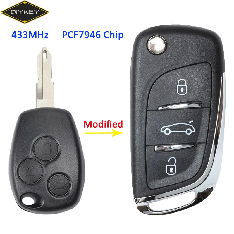 DIYKEY 3 кнопки 433 МГц чип PCF7946 для Renault Master Kangoo Traffic Clio II 2006-2010 улучшенная флип-строка |