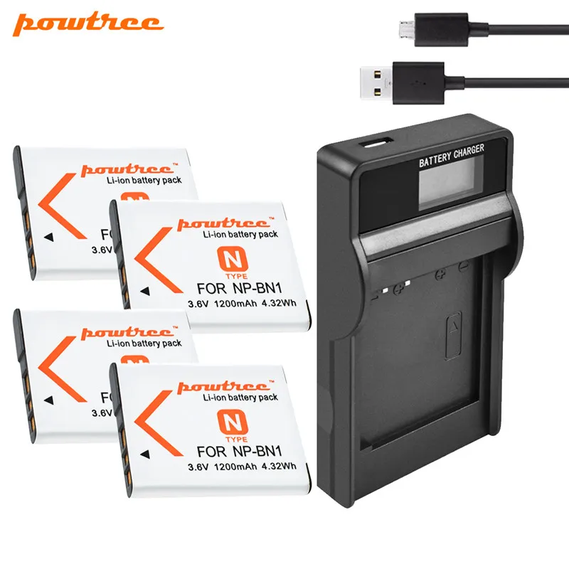 Аккумулятор Powtree NP BN1 NPBN1 зарядное устройство с ЖК дисплеем и USB для SONY DSC WX220 WX150 W390 камер питанием от