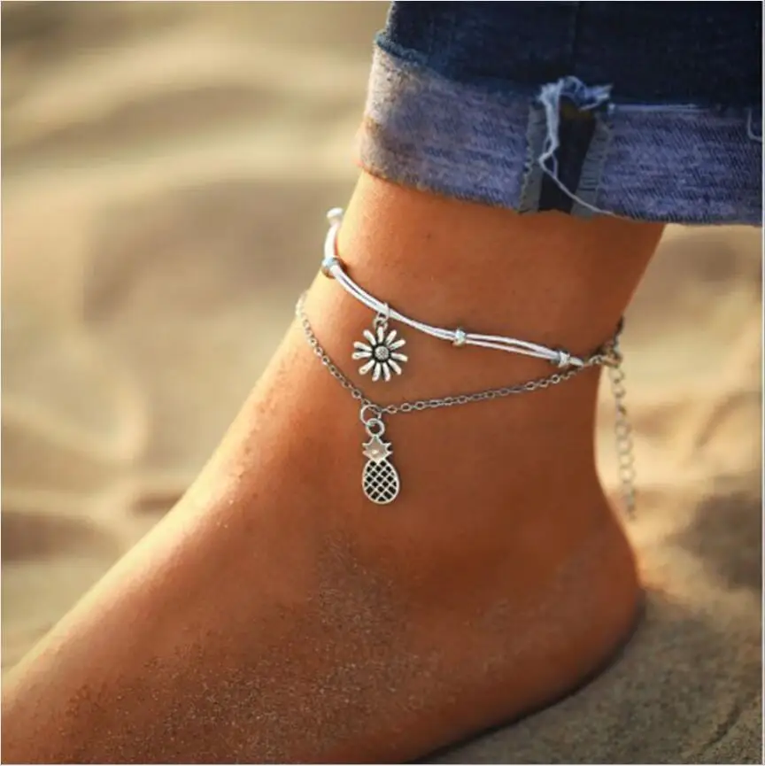 

Women's Vintage Pineapple Flower Barefoot Sandals Beach Anklet Tassel Chain Foot Jewelry Bracelet on Leg Bracelet Ankle S2044
