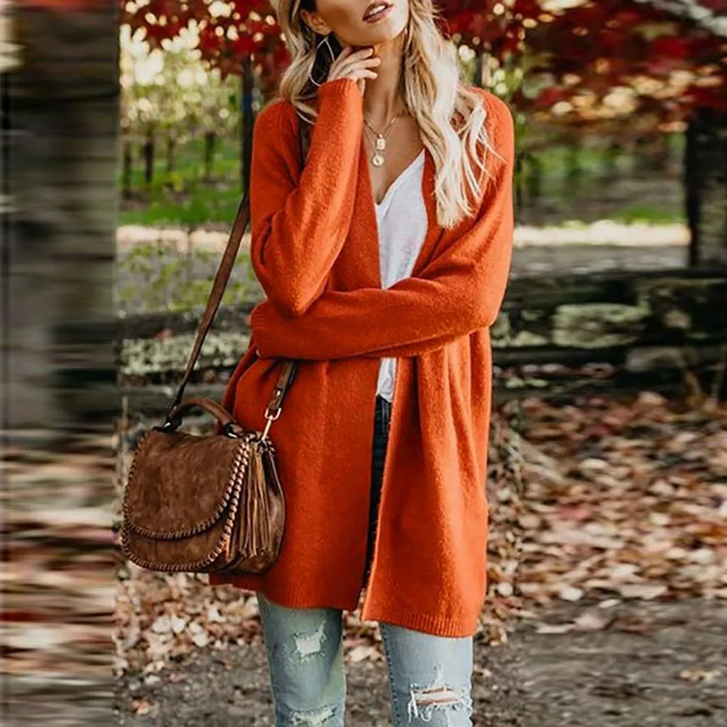 2019 Модные осенние женские куртки пальто с открытой передней частью длинным