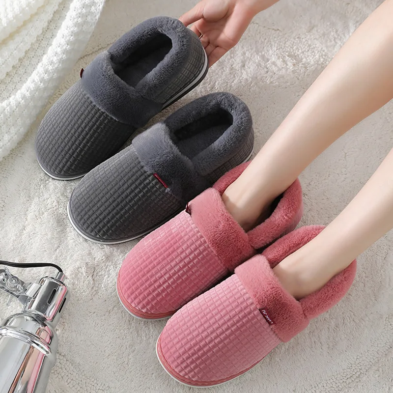 

Men and Women Winter Warmth Thick-soled Couple Flat-bottomed Outer Wear Plus Velvet Cotton Shoes Tide Large Size Cotton Slippers