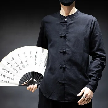 Stand Collar Chinese Clothes Male Big Size Casual Shirts New Summer Men Shirt Baggy Cotton Linen Solid Long Sleeves Retro Top B 
Stand Collar Chinese Clothes Male Big Size Casual Shirts New Summer Men Shirt Baggy Cotton Linen Solid Long Sleeves Retro Top B