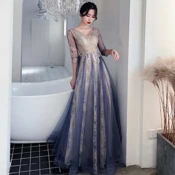 Women's long sleeve embroidery lace up embroidery formal prom Evening party Dress A line navy evening gown
Women's long sleeve embroidery lace up embroidery formal prom Evening party Dress A line navy evening gown
