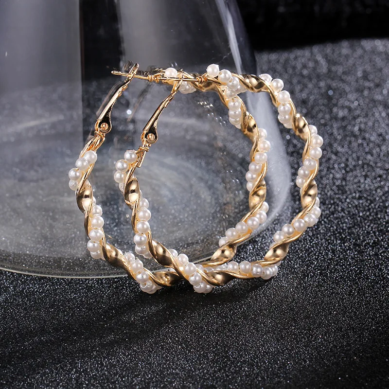 2019 новые жемчужные серьги-кольца для женщин преувеличенный жемчуг Круглый
